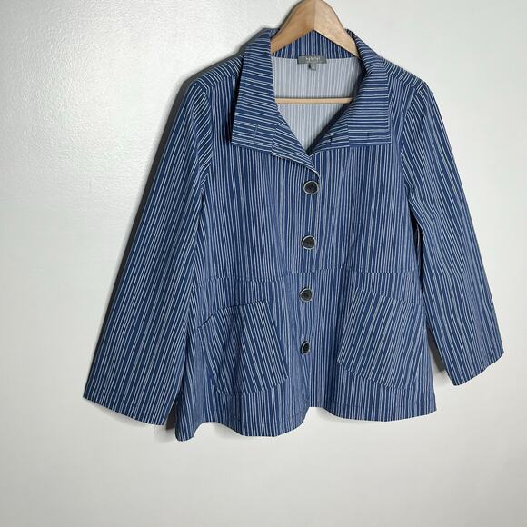 Habitat Clothes To Live In Power Stretch Swing Jacket M Blue Stripe Lagenlook - Picture 3 of 12